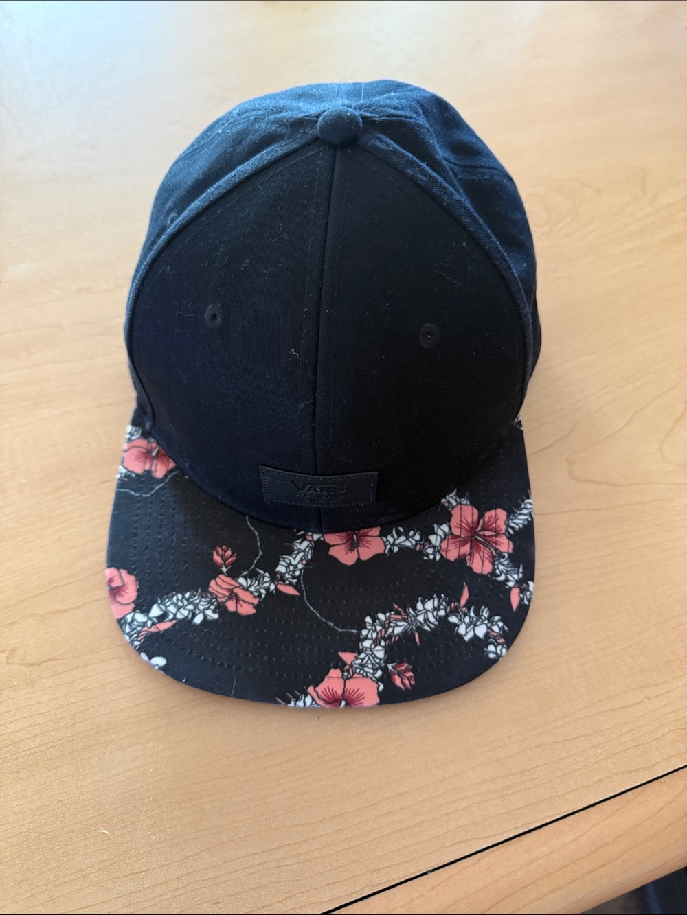Vans Adult Black Cap with Pink Floral Brim , worn once